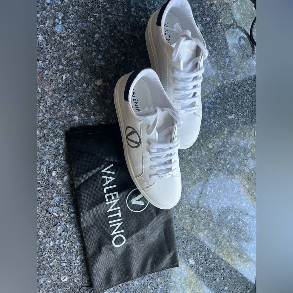 White Valentino platform sneakers, size 8, worn once, duster bag included